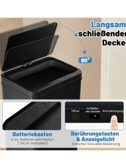 50L Mülleimer mit Sensor in Schwarz