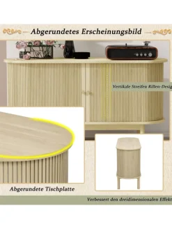Lamellen Schrank Sideboard mit Schiebetüren und Kiefernholzbeinen in Naturholz