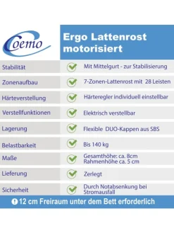 Lattenrost Ergo mit Motor, Kopf- und Fußteil elektrisch verstellbar in Natur
