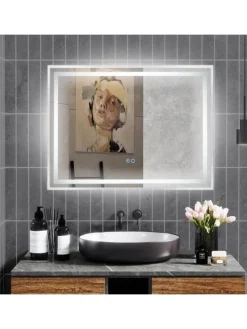 LED Badspiegel mit Beleuchtung in Silber
