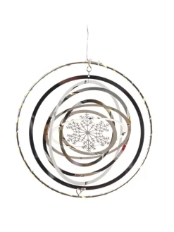 LED Kreis mit Schneeflocke 3D Dekohänger Weihnachten Fensterdeko in silber