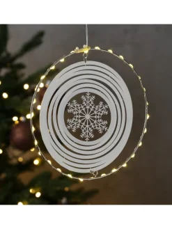 LED Kreis mit Schneeflocke 3D Dekohänger Weihnachten Fensterdeko in silber