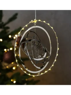 LED Kreis mit Schneeflocke 3D Dekohänger Weihnachten Fensterdeko in silber