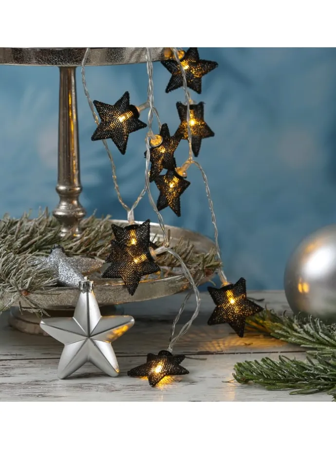 LED Lichterkette Sterne Dekolichterkette Weihnachten 0,9m in schwarz