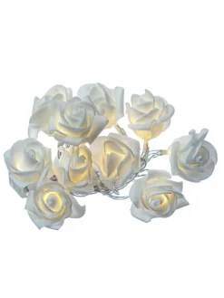 LED Lichterkette Mini Rosen 10 Blumen Batteriebetrieb L: 90cm in weiß