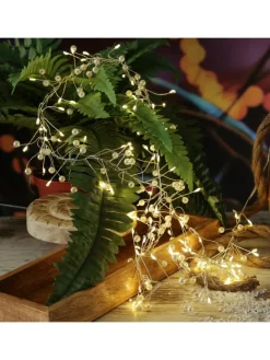 LED Lichterkette Perlen Cluster Dekolichterkette 100LED L: 1,2m Timer in weiß