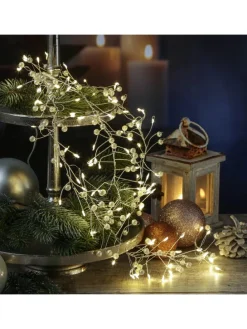 LED Lichterkette Perlen Cluster Dekolichterkette 100LED L: 1,2m Timer in weiß