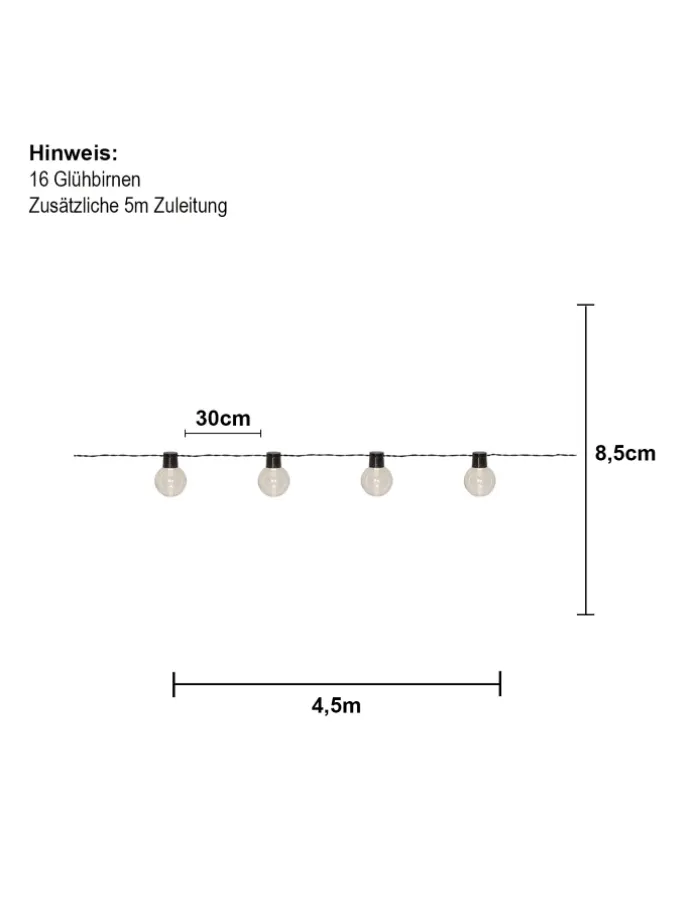LED Outdoor-Lichterkette ,Partaj, Netzbetrieb, 16 LEDs, klar, warmwe