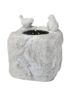 LED Solar Brunnen mit Vögelchen Zierbrunnen Tränke H: 34cm in grau