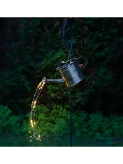 LED Solar Gießkanne mit Wasserfalleffekt H: 90cm in silber