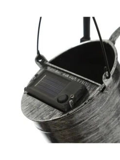 LED Solar Gießkanne mit Wasserfalleffekt H: 90cm in silber