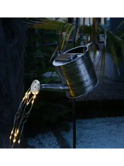 LED Solar Gießkanne mit Wasserfalleffekt H: 90cm in silber