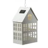 LED Solar Haus Lichthaus DIY Deko Laterne Metall H: 28cm Lichtsensor in weiß