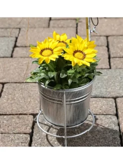 LED Solar Wasserhahn mit Blumentopf Gartendeko H: 60cm silber