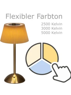 LED Tischlampe mit Schirm aufladbar dimmbar 3 Lichtfarben H: 30,5cm braun