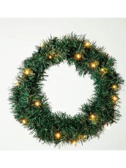 LED Weihnachtsset für Haustür Kranz und 2 Tannenbäume beleuchtet in grün