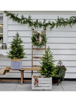 LED Weihnachtsset für Haustür Kranz Girlande 2 Tannenbäume beleuchtet