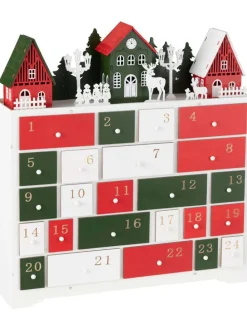 LED-Deko-Adventskalendar in Rot/ Grün/ Weiß - (B)38 x (H)41 cm