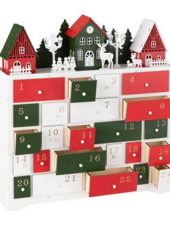 LED-Deko-Adventskalendar in Rot/ Grün/ Weiß - (B)38 x (H)41 cm