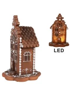 LED-Dekohaus in Hellbraun - (B)13 x (H)20 x (T)13 cm