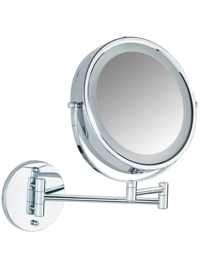 LED-Kosmetikspiegel "Power-Loc" in Silber - Ø 17,5 cm