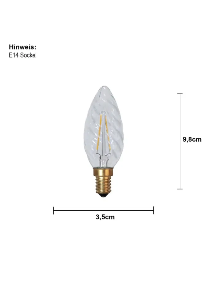LED-Leuchtmittel ,Soft Glow', E14, Kerze, 1,5W, 120lm, twisted, warmwe