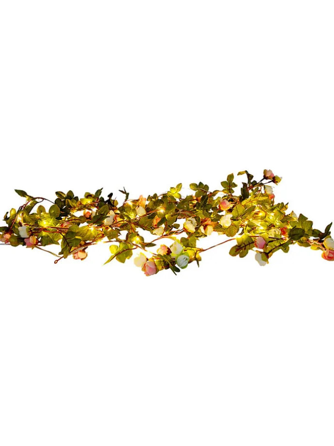 LED-Lichterkette "Röschen" in Grün/ Rosa - (L)420 cm