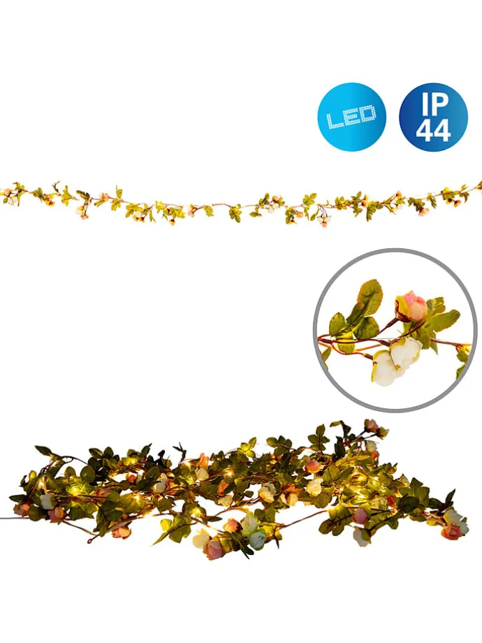 LED-Lichterkette "Röschen" in Grün/ Rosa - (L)420 cm