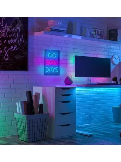 LED-Schriftleuchte "No bad days" in Blau/ Pink - (B)18 x (H)30 cm