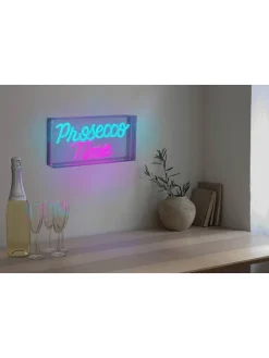 LED-Schriftleuchte "Prosecco Time" in Türkis/ Pink - (B)30 x (H)15 cm