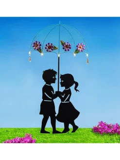 LED-Solar-Gartenstecker in Schwarz/ Hellblau - (H)86,5 cm