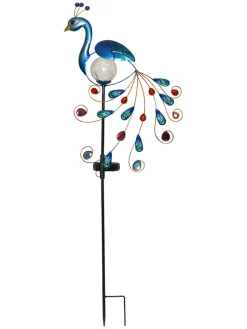 LED-Solar-Gartenstecker "Peacock" in Blau/ Bunt - (H)80 cm