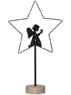 LED-Standleuchte "Glimta" in Schwarz/ Hellbraun - (H)42 cm