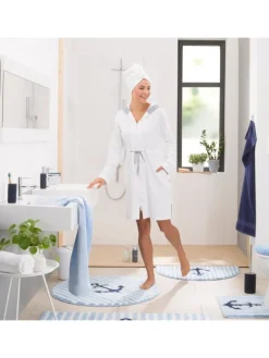 Leichtfrottier Bademantel mit Kapuze Meersburg in weiß