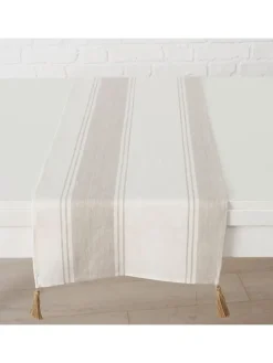 Leinen-Tischläufer "Linel" in Weiß/ Beige - (L)140 x (B)40 cm