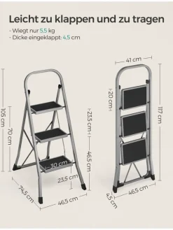 Leiter in Silber/ Schwarz - (B)46,5 x (H)105 x (T)74,5 cm
