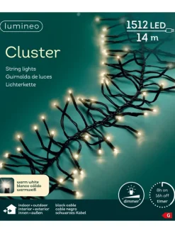 Lichterkette Cluster 1512 LED 14 m, schwarzes Kabel in warm weiß