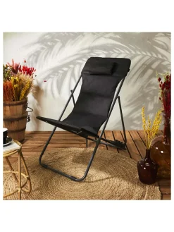 Liegestuhl "Corfou" in Schwarz - (B)55 x (H)89 x (T)81 cm