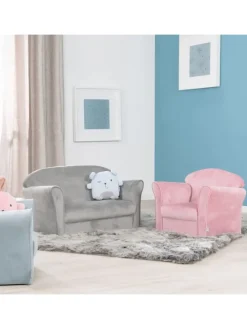 Lil Sofa' Kindercouch mit Armlehnen, Samtstoff Silbergrau