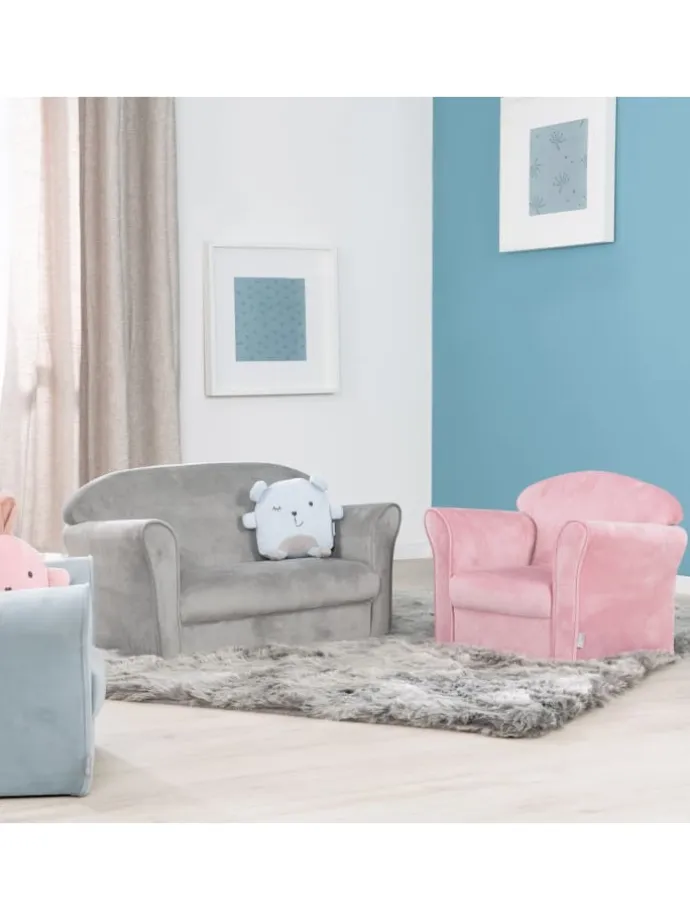 Lil Sofa' Kindercouch mit Armlehnen, Samtstoff Silbergrau
