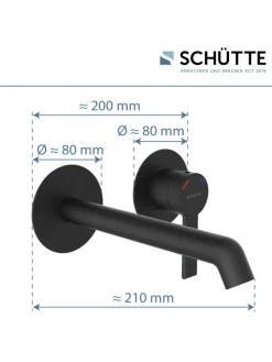 LOS ANGELES Waschtischarmatur, Schwarz matt, für Wandmontage