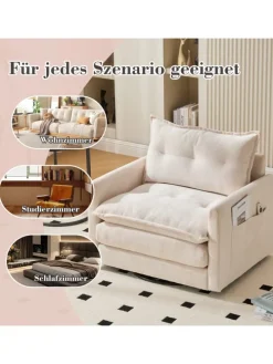 Loungesessel in Beige 360° drehbar mit Armlehnen und Kissen