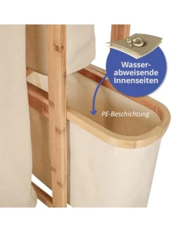 Lumaland Wäschekorb aus Bambus mit 2 ausziehbaren Wäschesäcken Farbe Dunkelgr