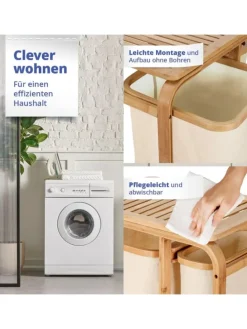 Lumaland Wäschekorb aus Bambus mit 2 ausziehbaren Wäschesäcken Farbe Dunkelgr