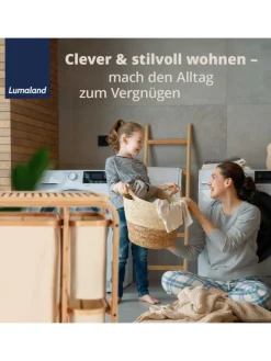 Lumaland Wäschekorb aus Bambus mit 2 ausziehbaren Wäschesäcken Farbe Dunkelgr