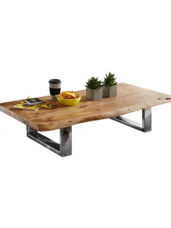 Massiver Akazienholz Couchtisch, Landhausstil, stabile Metallbeine