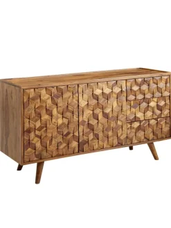 Massivholz-Sideboard in Sheesham, Türen & Schubladen, 138x76x45 cm