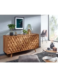 Massivholz-Sideboard in Sheesham, Türen & Schubladen, 138x76x45 cm