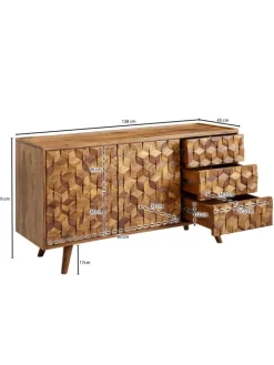 Massivholz-Sideboard in Sheesham, Türen & Schubladen, 138x76x45 cm