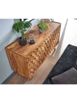 Massivholz-Sideboard in Sheesham, Türen & Schubladen, 138x76x45 cm